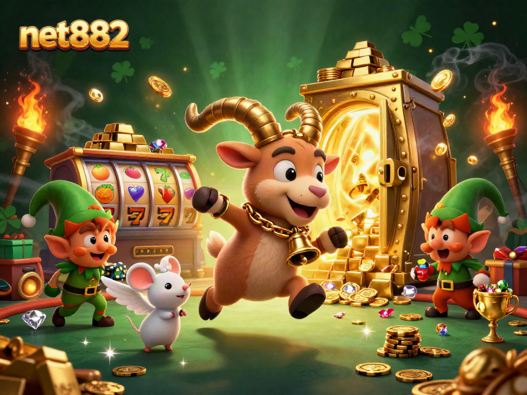 Experience thrilling wins at net882 while playful gremlins steal poker chips in a lively casino scene.