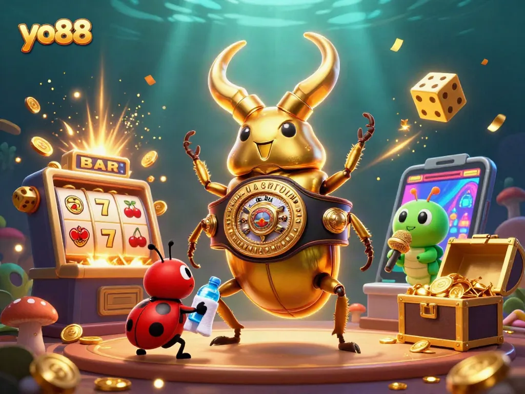 Experience thrilling wins at yo88 with captivating games and vibrant casino elements in this dynamic illustration.