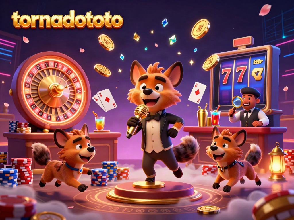 Experience the vibrant atmosphere of tornadototo with energetic hyenas and dazzling casino elements.