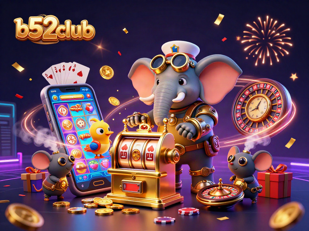 Engage with exciting b52club slots featuring a steampunk elephant and animated elements.