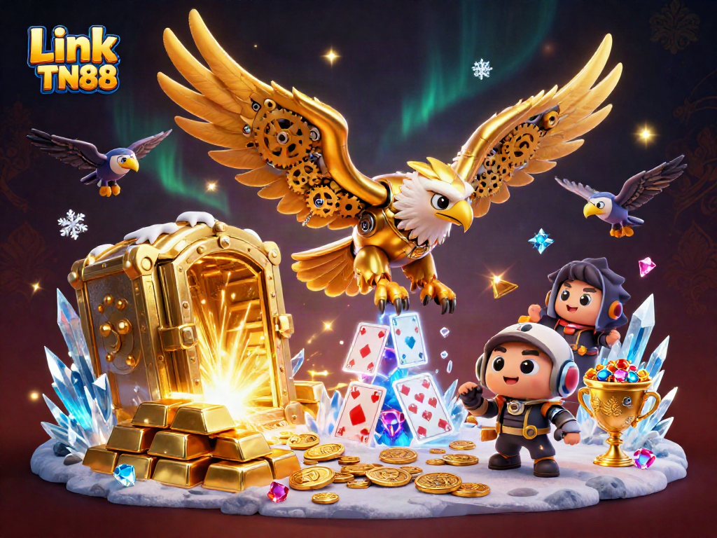Experience thrilling gameplay with Link TN88 as the golden eagle soars above holographic cards.