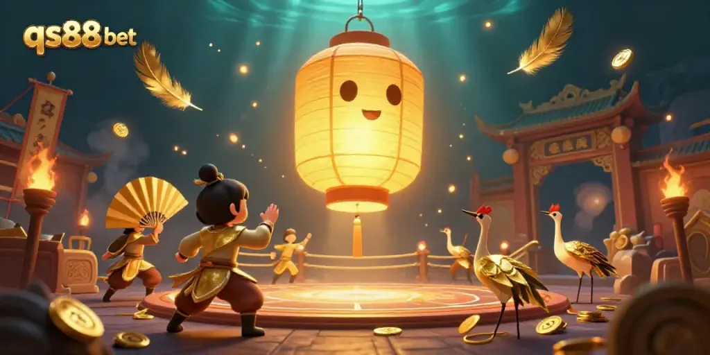 Engage in thrilling gameplay with qs88 bet in a vibrant night market casino scene.