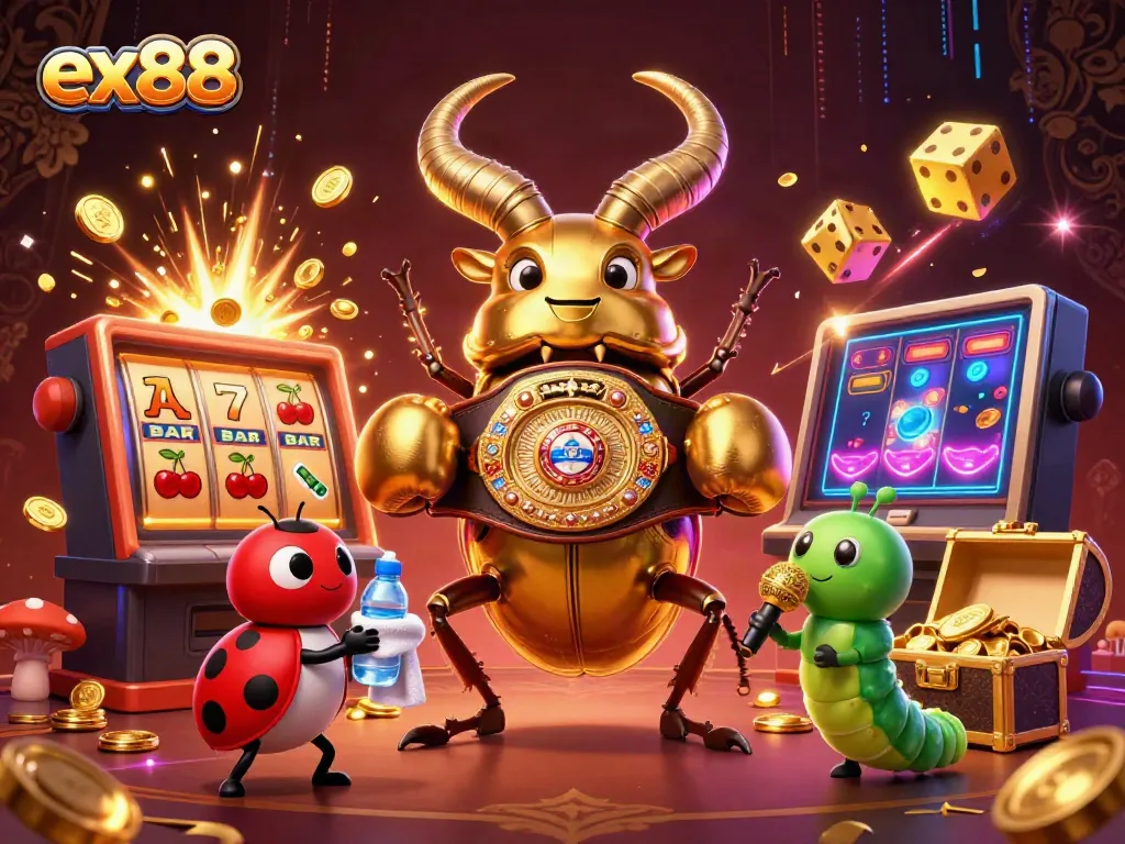 Engage in exciting casino adventures with ex88's vibrant jackpot scene featuring characters in action.