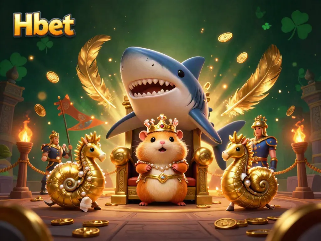Engage with Hbet in a dynamic casino-themed 3D illustration featuring a golden hamster king and vibrant game elements.
