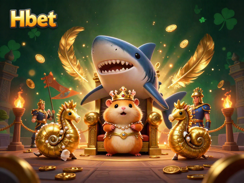 Engage with Hbet in a dynamic casino-themed 3D illustration featuring a golden hamster king and vibrant game elements.