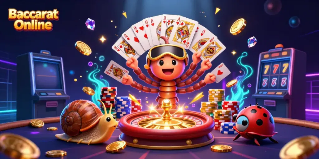 Win big with Baccarat Online at casino tables, featuring our unique millipede dealer!