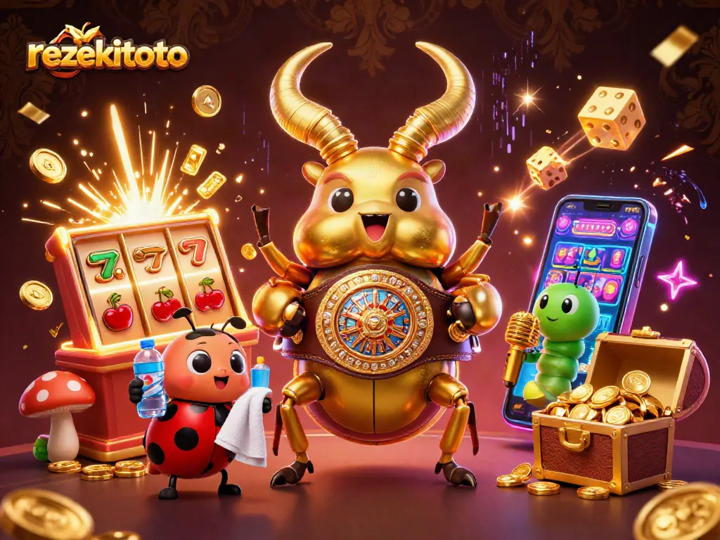 Experience rezekitoto with an exciting 3D casino scene featuring vibrant characters and thrilling game elements.