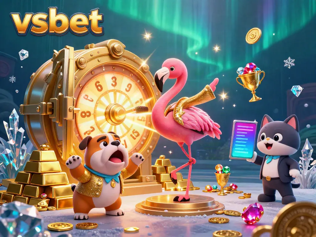 Spin the prize wheel and win big at vsbet in this thrilling 3D casino scene, showcasing excitement and treasures!