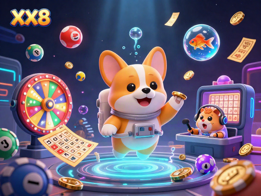 Experience the thrilling XX8 casino adventure with floating characters and vibrant games.