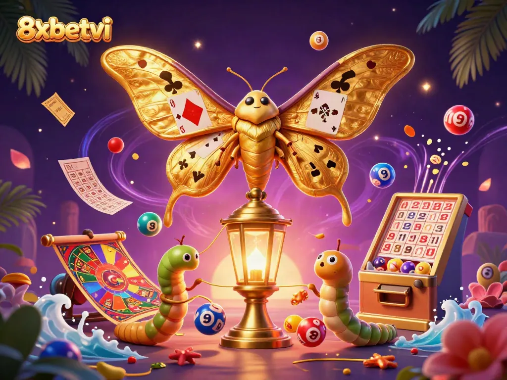 Engage in thrilling lottery and gaming experiences at 8xbetvi with vibrant casino illustrations.