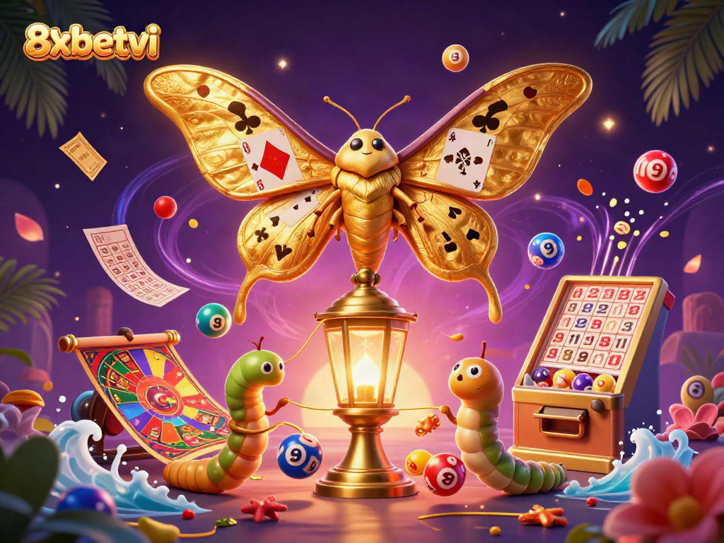 Engage in thrilling lottery and gaming experiences at 8xbetvi with vibrant casino illustrations.