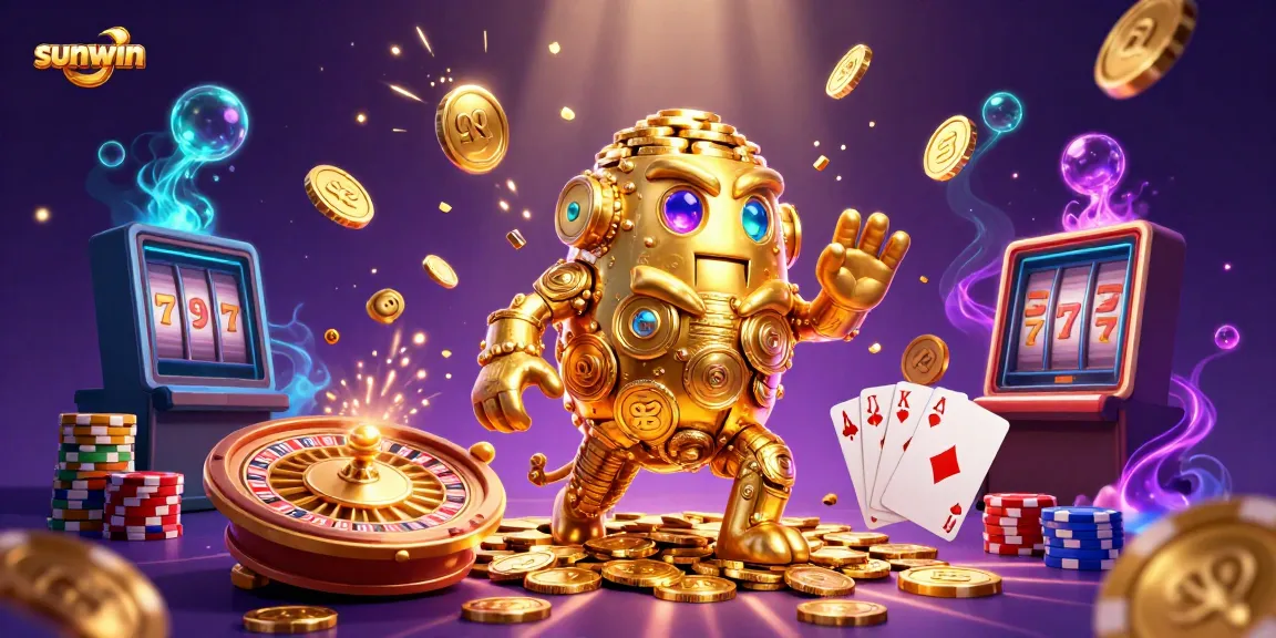 Experience thrilling gameplay at sunwin with vibrant slot symbols and cascading coins illuminating the casino scene.