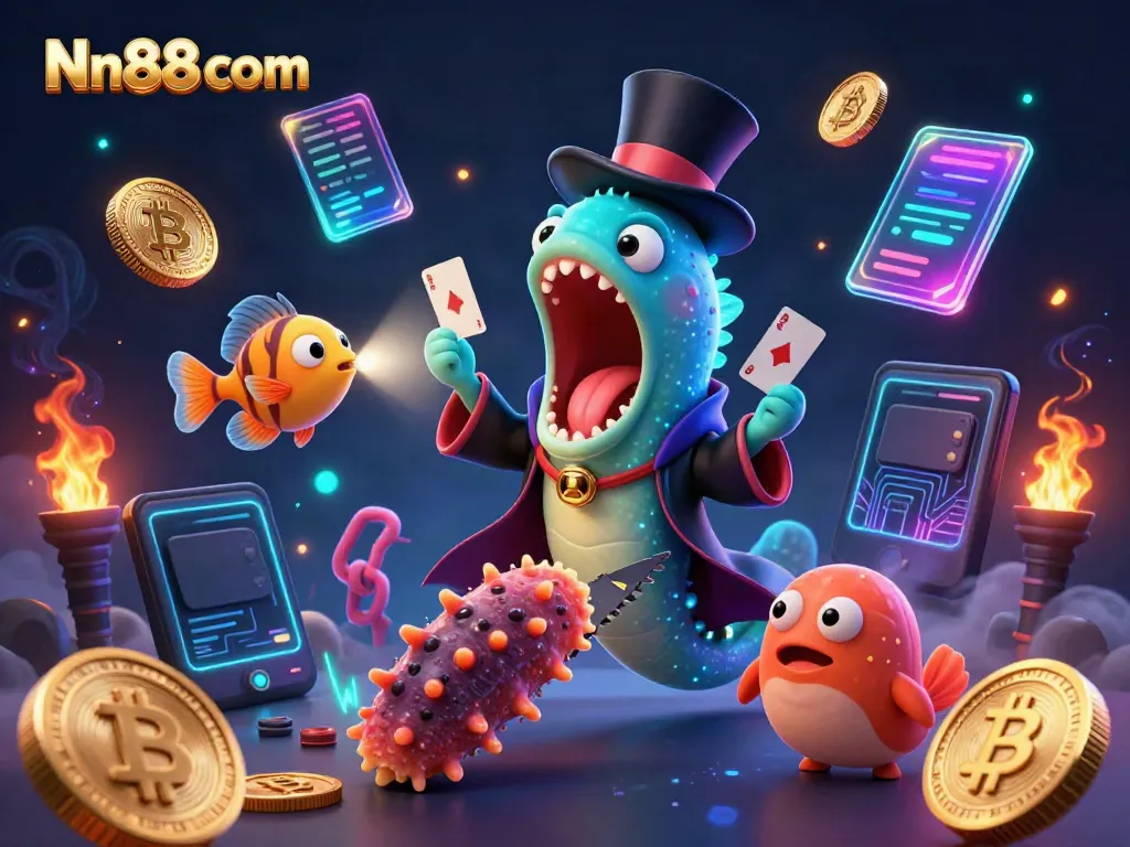 Experience the excitement at Nn88 com with a magical underwater casino scene showcasing unique characters and crypto elements.
