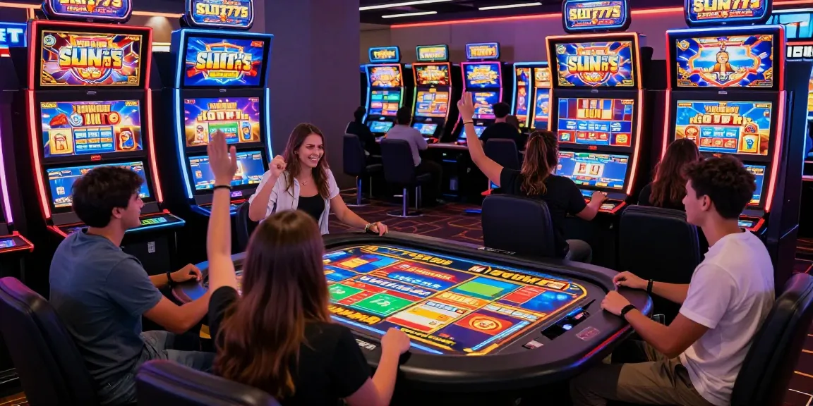 Players immersed in SLOT777 online gaming, celebrating wins with vibrant visuals.