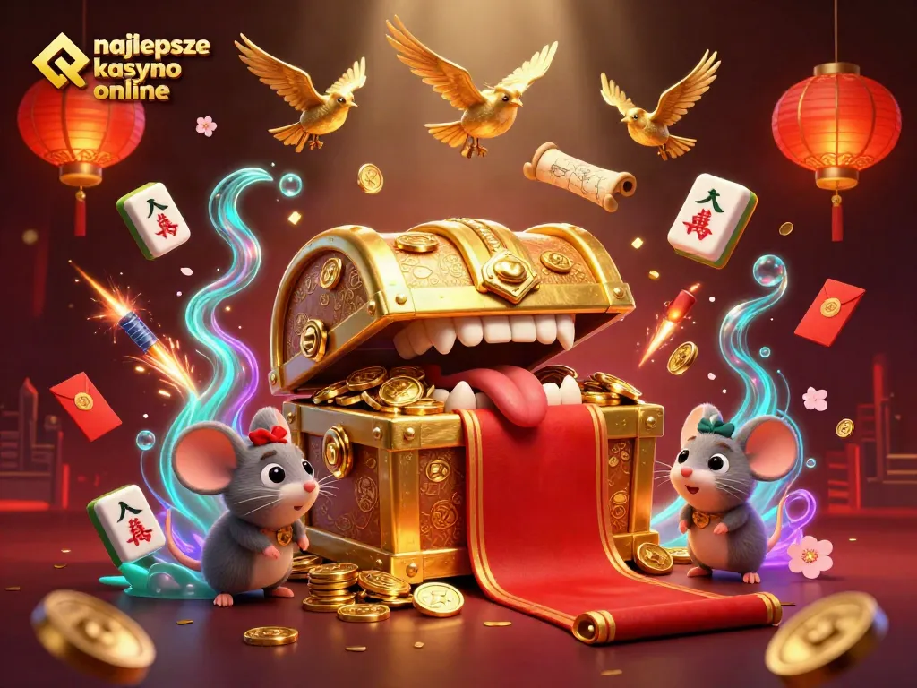 Experience the excitement of najlepsze kasyno online with a treasure chest and gold coins enticing players to win.