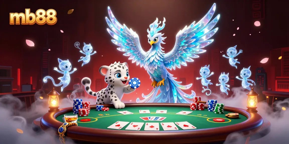 Experience the thrill of mb88 gaming with an ice phoenix and poker sprites.