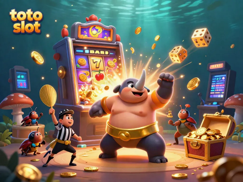 Menangkan pengalaman seru di toto slot dengan ilustrasi karakter lucu dan mesin slot berkilau.