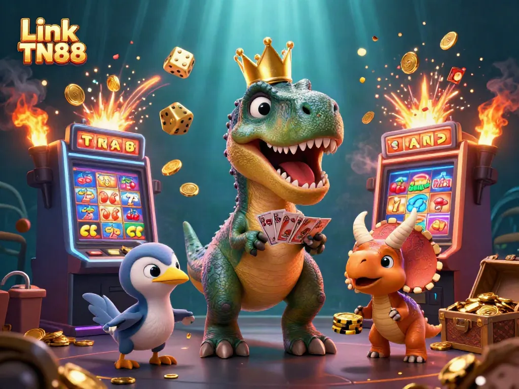 Experience exhilarating wins with Link TN88 in this vibrant casino-themed 3D scene.