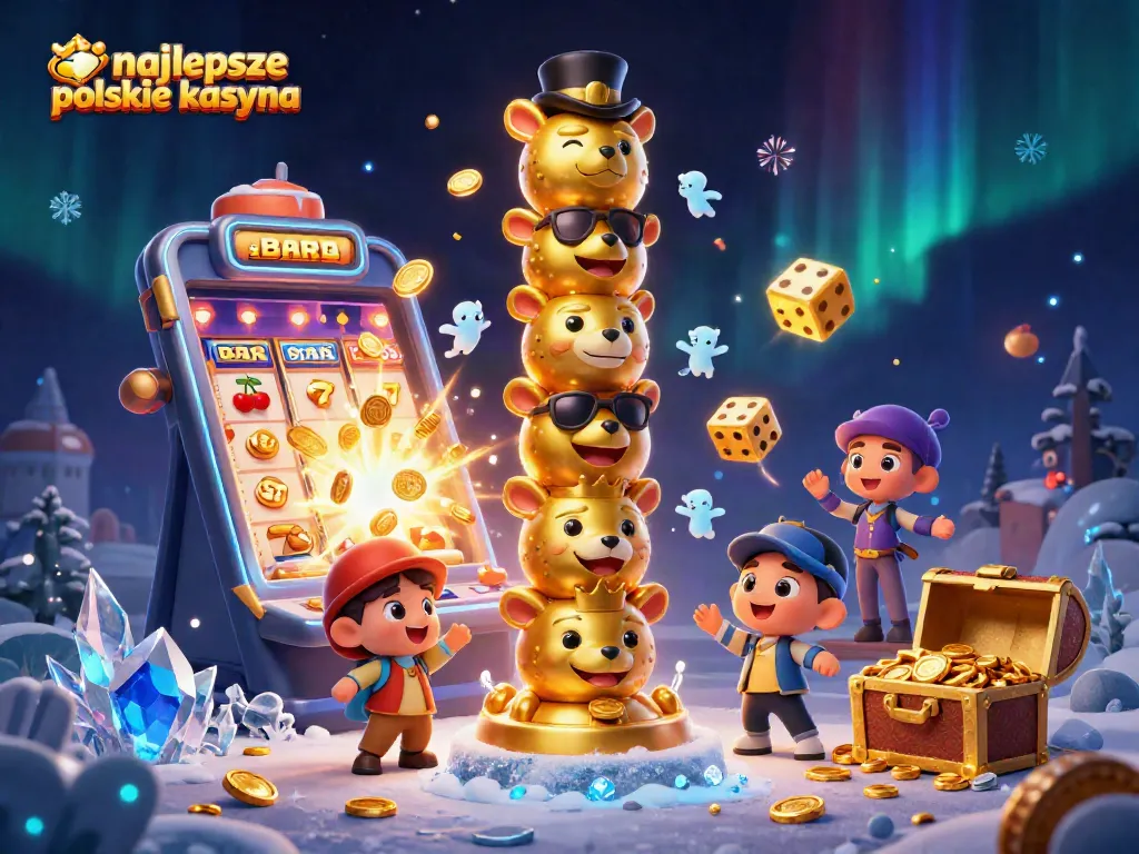 Engage with the best polskie kasyna through a vibrant casino-inspired illustration featuring a dynamic totem and game symbols.