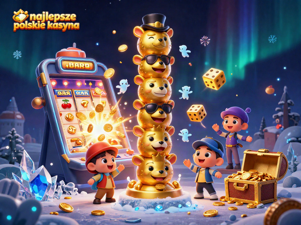 Engage with the best polskie kasyna through a vibrant casino-inspired illustration featuring a dynamic totem and game symbols.