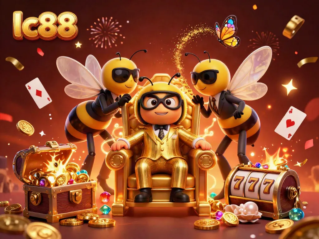 Engage with lc88's vibrant casino art featuring a bumblebee mob boss with rich gaming elements.
