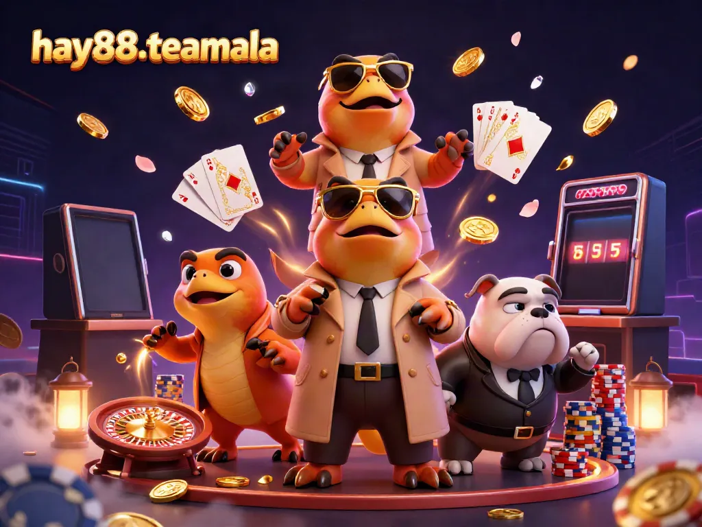 Watch the hilariously clever hay88-teamala raptors sneaking into a casino, amidst dazzling coins and vibrant game elements.