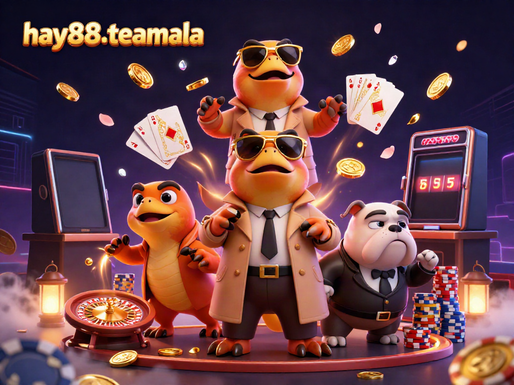 Watch the hilariously clever hay88-teamala raptors sneaking into a casino, amidst dazzling coins and vibrant game elements.