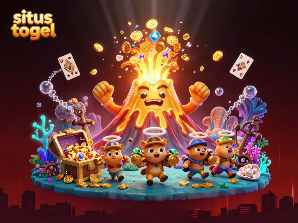 Visualisasi situs togel yang menunjukkan gunung emas aktif dengan harta karun dalam aksi.