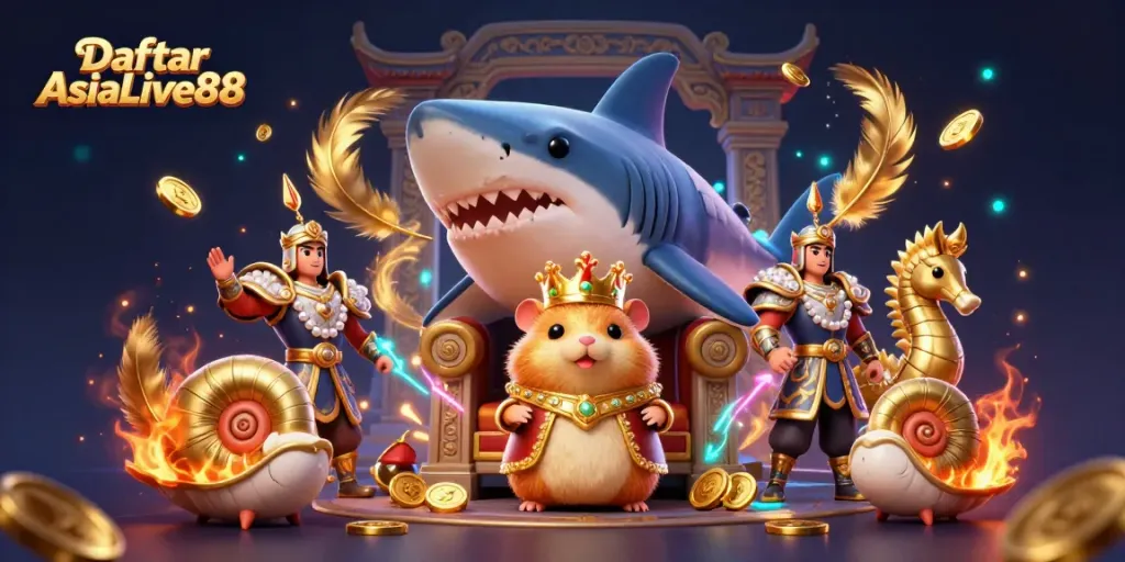 Join the thrill with Daftar AsiaLive88, featuring vibrant casino elements and charming characters in a captivating setting.