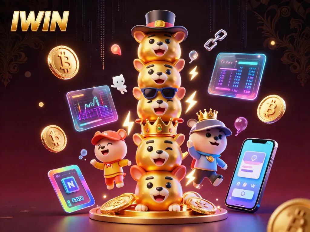 IWIN showcases exciting gaming experiences with vibrant 3D graphics and casino elements.