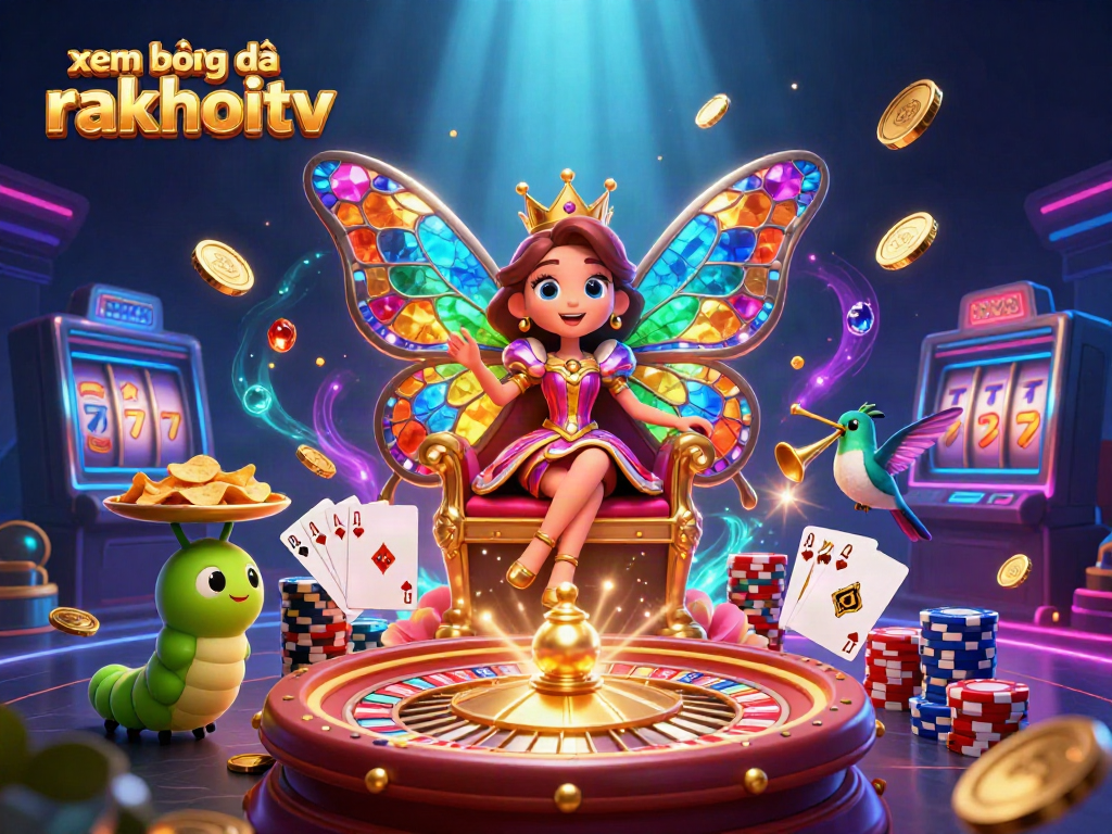 Experience the thrill of xem bóng đá rakhoitv with vibrant colors and dynamic casino elements representing online gaming excitement.