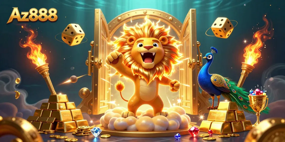 Experience the thrill of Az888 casino with dynamic characters, golden treasures, and rich gaming elements.